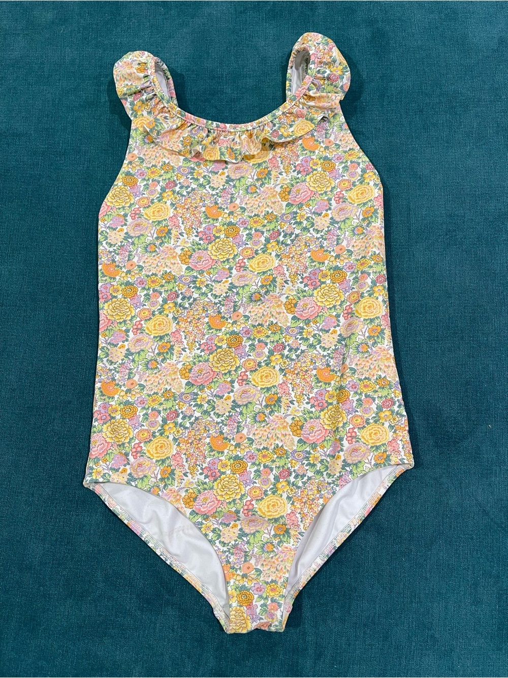 Minnow girls elysian day ruffle collar one piece, size 11/12 EUC